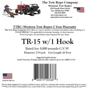 WESTERN TOW ROPE TR-15 w/1 Hook